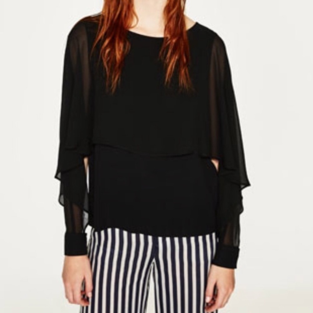 Zara Woman black sheer cape style top xs